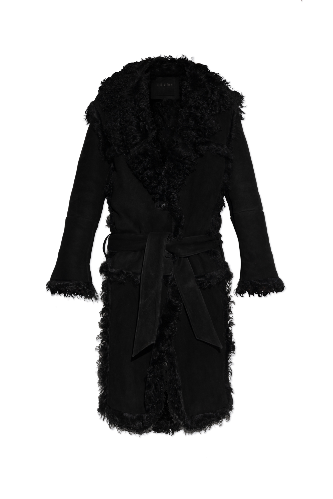 コート THE ATTICO OUTERWEAR (WCB00004LBT128AA) Black Shearling coat tied with a belt The Attico - Vitkac Italy